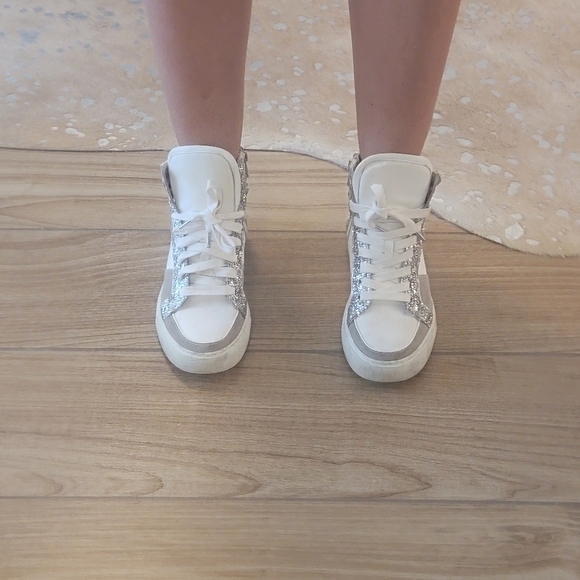 Zadig and Voltaire White Canvas Hitops w Silver Glitter and Suede accents. sz 39 - Picture 5 of 10